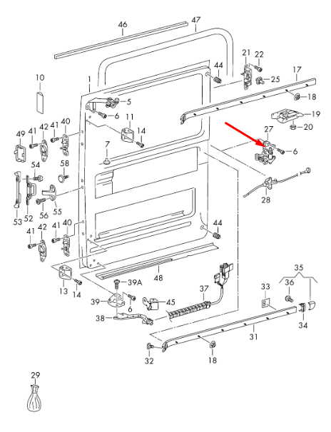 new vw crafter 2f right sliding door center middle support 2e1843336a original