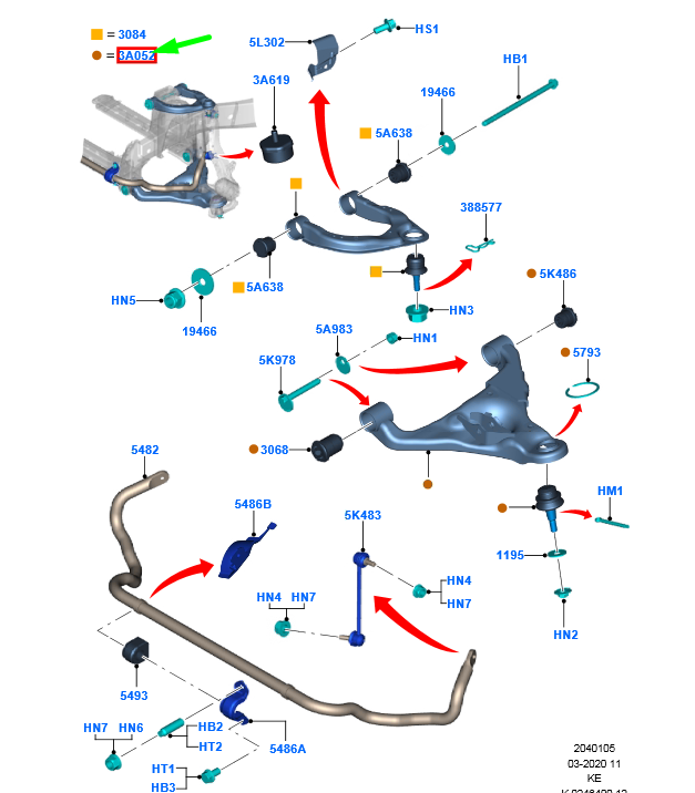 new ford ranger t6 front left lower control arm 2237732 original