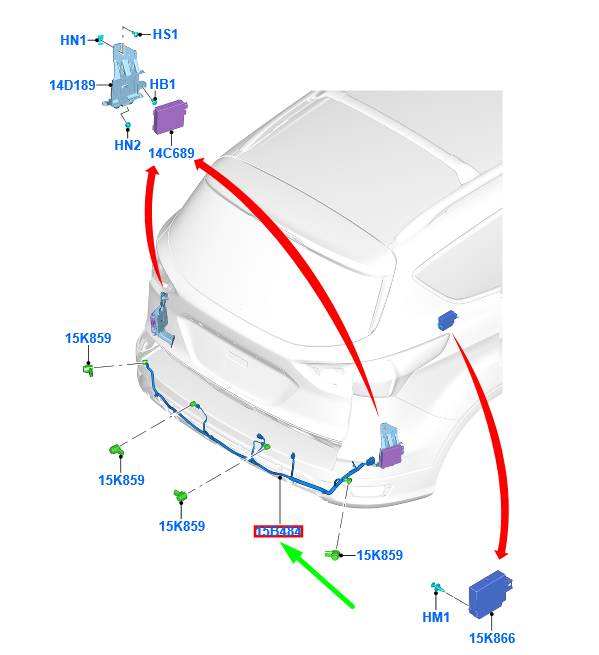 new ford kuga mk2 c520 rear parking aid wiring 1797924 cv6t-15k868-mna original