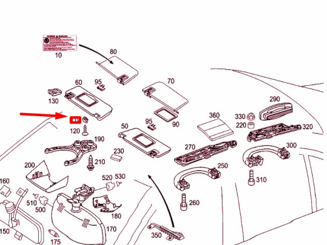 NEW MERCEDES-BENZ E W211 SUN VISOR BEARING A22081000127D43 ORIGINAL