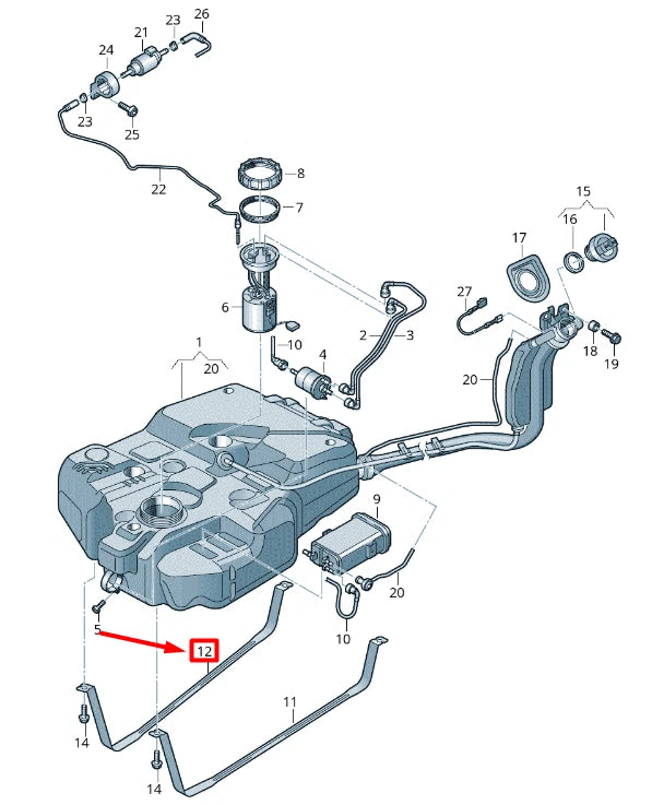 NEW VOLKSWAGEN CADDY 2K MK3 RIGHT FUEL TANK TENSIONING TANK 2K0201654A