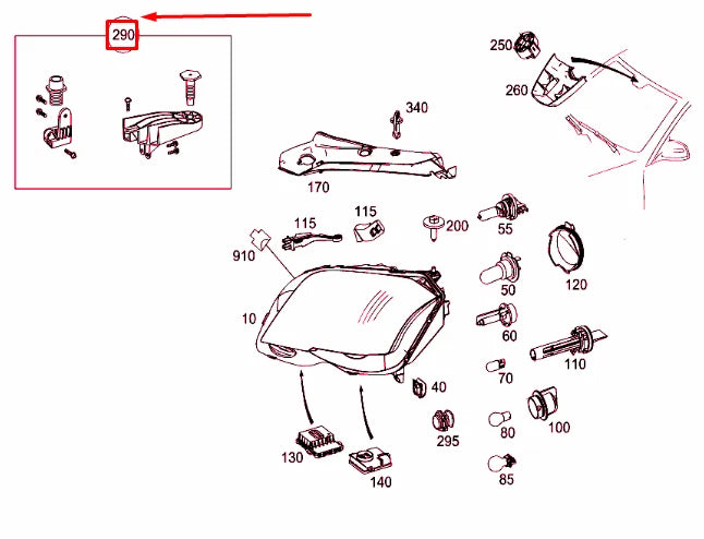 NEW MERCEDES-BENZ GLK X204 LEFT HEADLIGHT BRACKET REPAIR KIT A2048200714