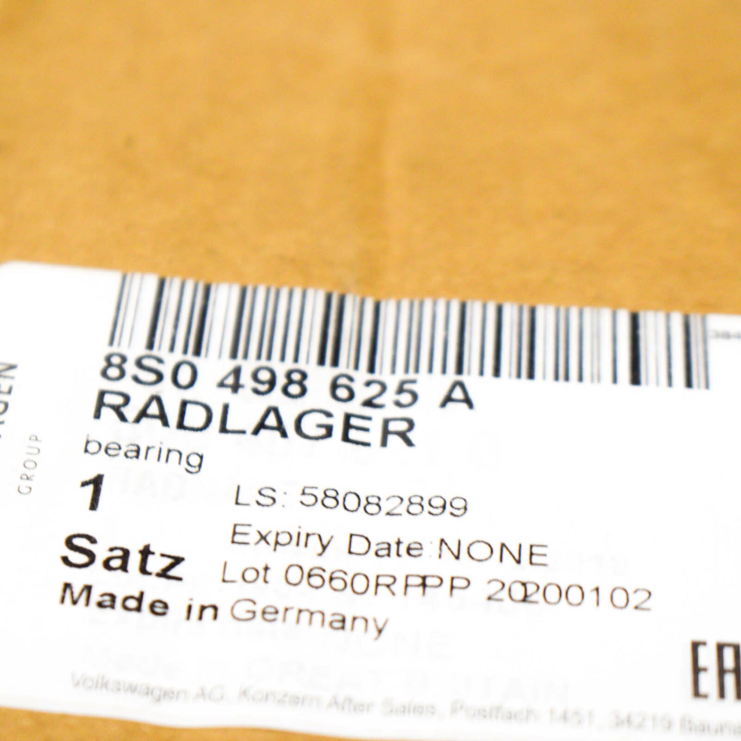 new volkswagen tiguan 5n mk2 front wheel hub bearing 8s0498625a original