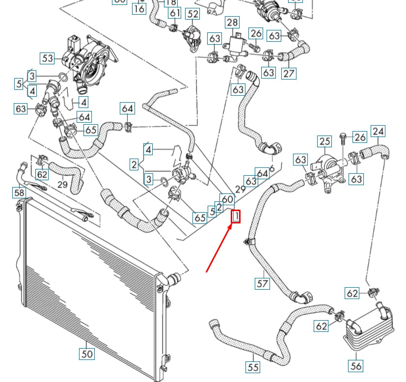 NEW VOLKSWAGEN GOLF 5G MK7 UPPER RADIATOR COOLANT HOSE 5Q0122101DT ORIGINAL