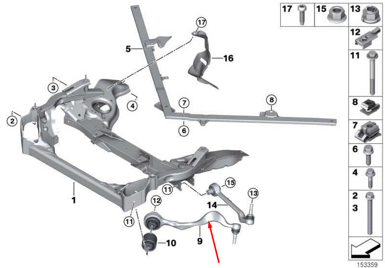 new bmw 1 e82 front right lower control arm 31122405862 2405862 original