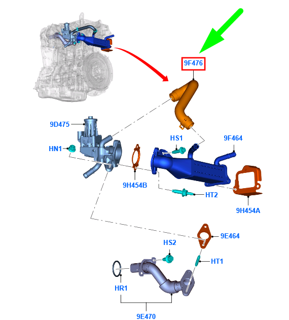 new ford transit mk3 egr hose 1740450 bk2q-9f476-ac original