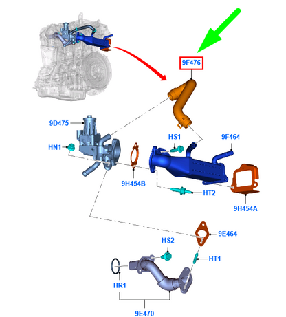 new ford transit mk3 egr hose 1740450 bk2q-9f476-ac original