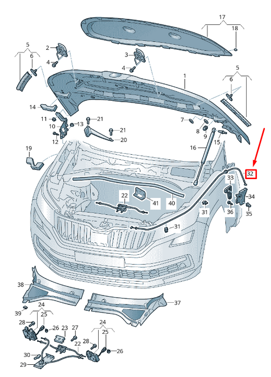 new skoda kodiaq ns bonnet lid lock cable rhd 567823535a original