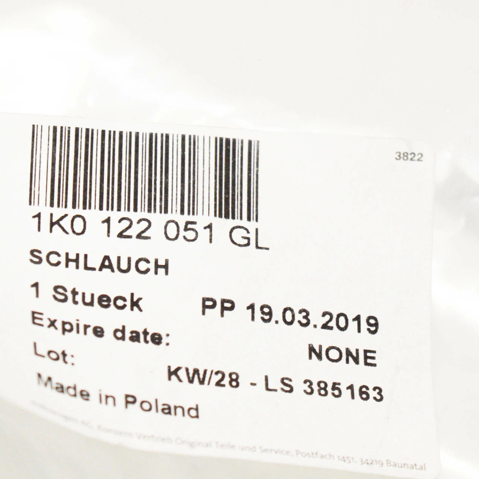 NEW AUDI TT 8J COOLANT HOSE WITH QUICK RELEASE COUPLING 1K0122051GL