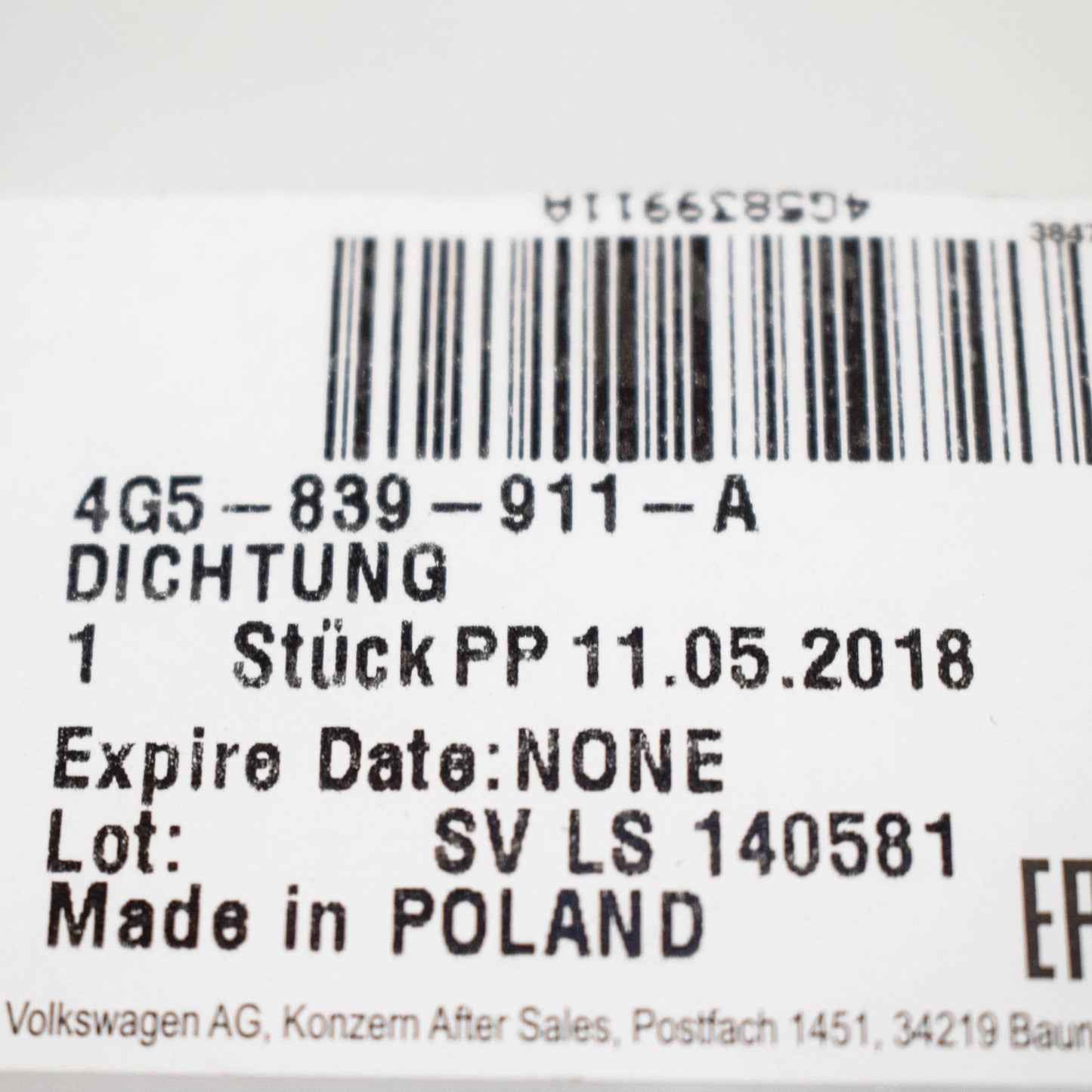 NEW AUDI A6 4G REAR LEFT OR RIGHT DOOR SEAL 4G5839911A ORIGINAL