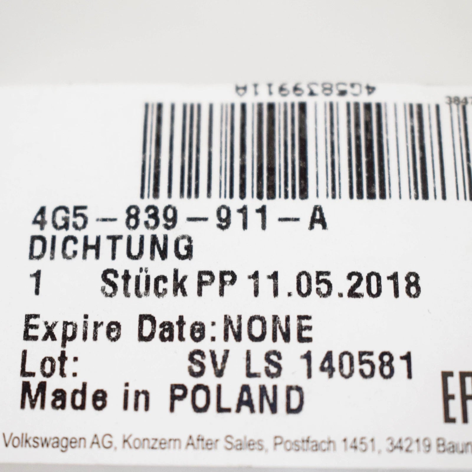 NEW AUDI A6 4G REAR LEFT OR RIGHT DOOR SEAL 4G5839911A ORIGINAL