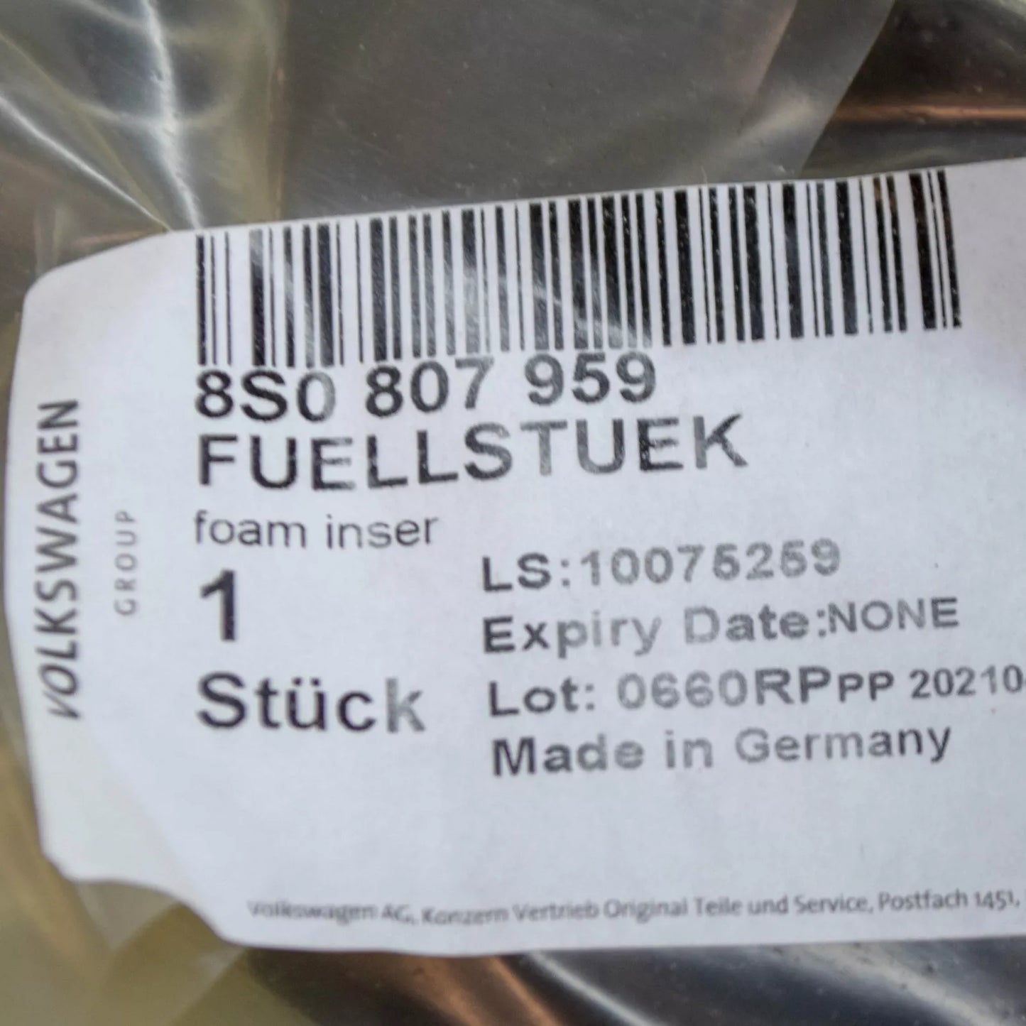 NEW AUDI TT RS MK2 FRONT BUMPER FOAM FILLER PIECE CENTER 8S0807959 ORIGINAL