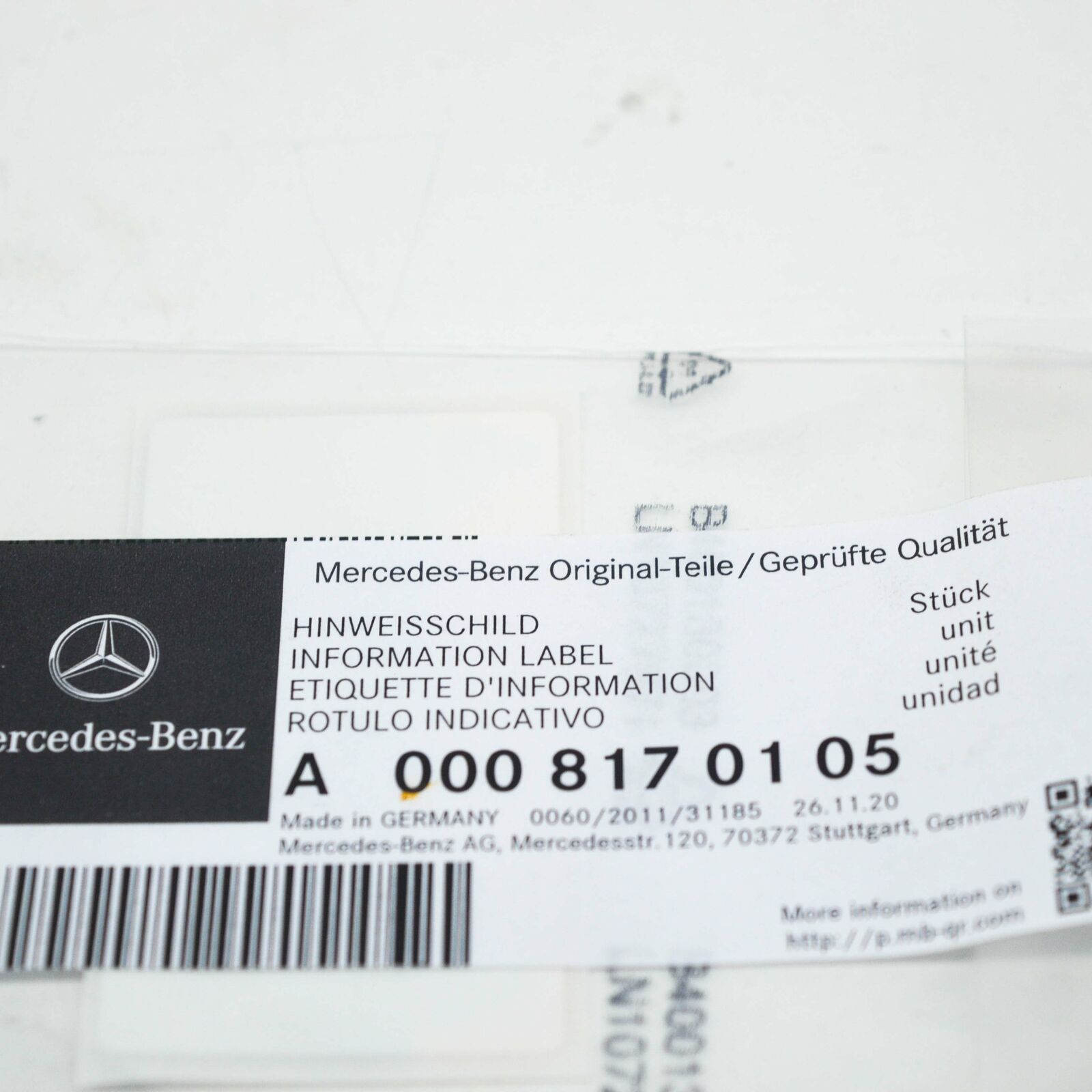 NEW MERCEDES-BENZ S W222 INFORMATION LABEL A0008170105 ORIGINAL