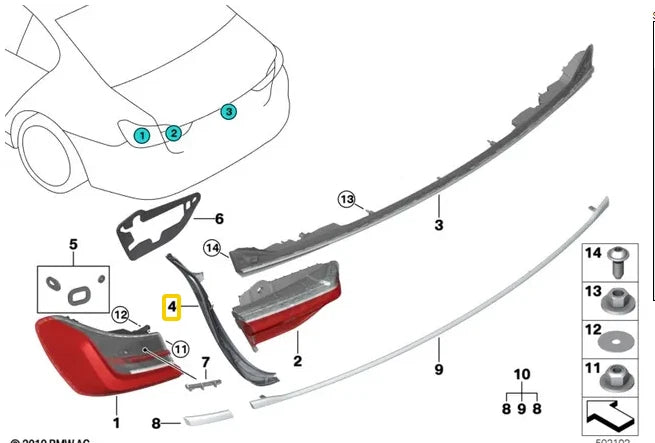 NEW BMW 7 G11 G12 REAR LEFT TAILLIGHT DRIP TRIM 63219465927 ORIGINAL