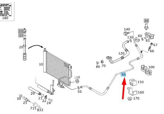 NEW MB CLK C209 CONDENSER TO EXPANSION VALVE PIPING LHD A2098300015 ORIGINAL