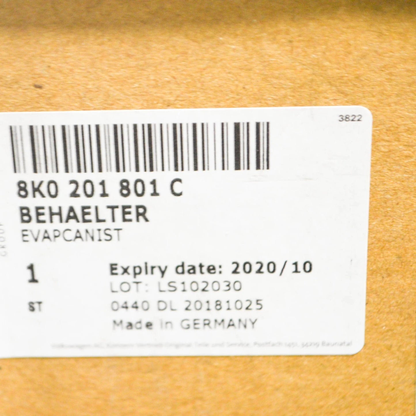 NEW AUDI Q5 8R ACTIVATED CHARCOAL CONTAINER 8K0201801C ORIGINAL