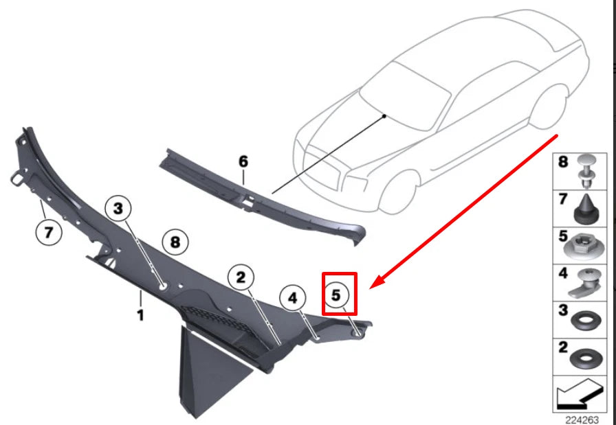 NEW BMW 5 E60 GRILL EXTERIOR TRIM CLIP 51717110861 7110861 ORIGINAL