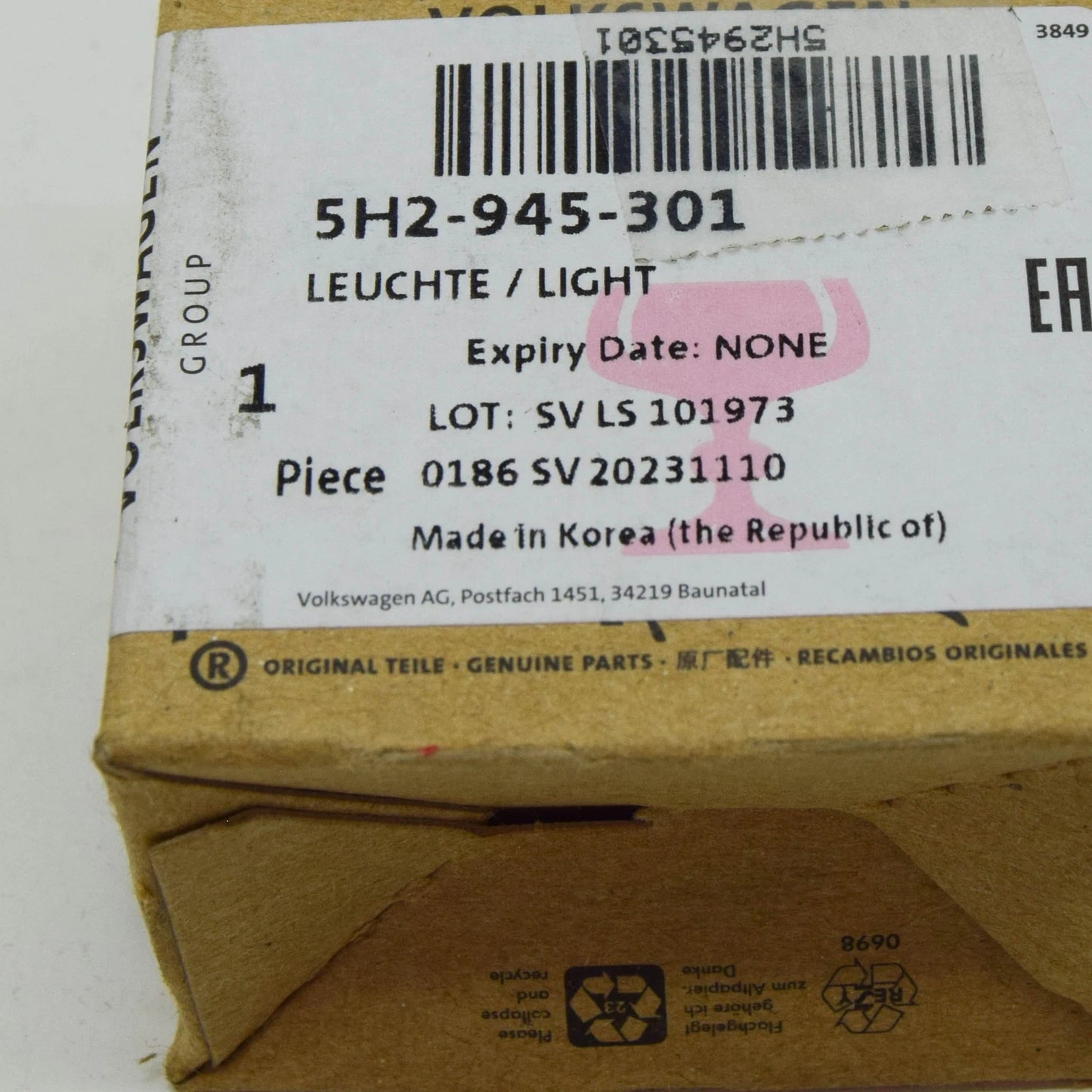 NEW VW GOLF CD MK8 LEFT DOOR MIRROR ENTRY LIGHTING RHD 5H2945301 ORIGINAL