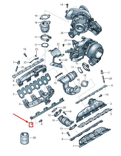 new audi q8 4mn exhaust manifold angled bracket 057253709c original