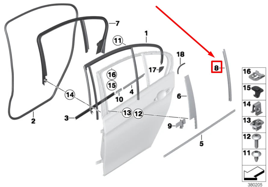 NEW BMW 3 F31 REAR LEFT WINDOW GUIDE WEB COVER 51357263385 7263385 ORIGINAL