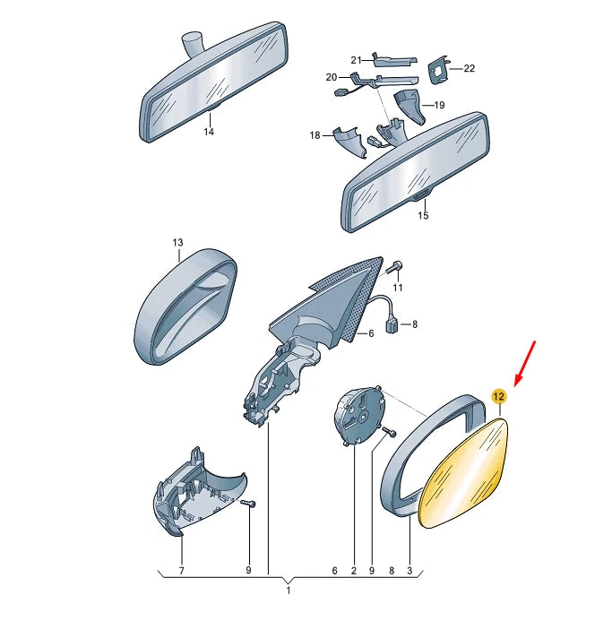 NEW VW TIGUAN MK1 FRONT LEFT DOOR MIRROR GLASS LHD 5N0857521 ORIGINAL