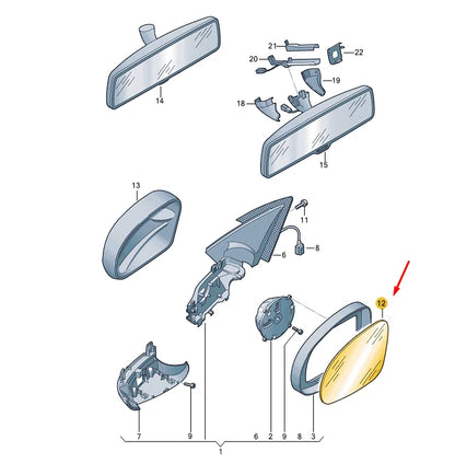 NEW VW TIGUAN MK1 FRONT LEFT DOOR MIRROR GLASS LHD 5N0857521 ORIGINAL