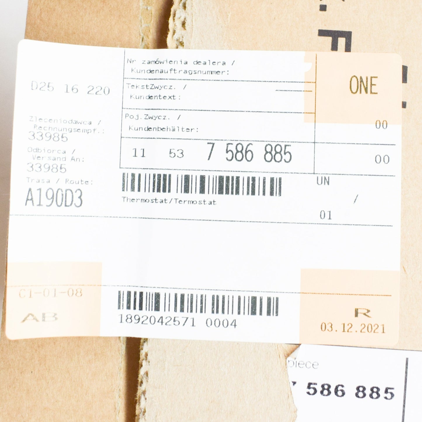 new bmw 7 e65 thermostat 11537586885 7586885 4.8 petrol 264kw original