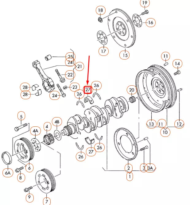 NEW AUDI A3 8P UPPER ENGINE CRANKSHAFT BEARING SHELL 06H105561JROT ORIGINAL