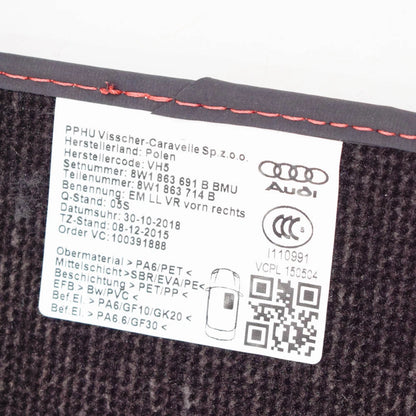 NEW AUDI A4 AVANT B9 VELOUR BLACK FRONT FLOOR MAT SET 8W1863691BBMU LHD