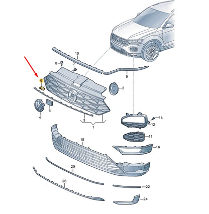 NEW VW T-ROC RADIATOR GRILLE BRACKET LETTERING R-MODELL 2GA853948A9B9 ORIGINAL