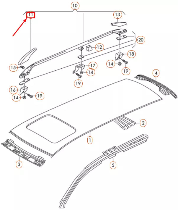 NEW VW PASSAT VARIANT B6 FRONT LEFT ROOF RAIL COVER 3C9860145A9B9 ORIGINAL