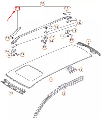 NEW VW PASSAT VARIANT B6 FRONT LEFT ROOF RAIL COVER 3C9860145A9B9 ORIGINAL