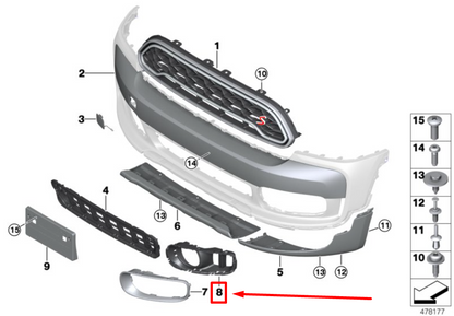 new mini countryman f60 front left fog light trim 7390551 51117390551 original