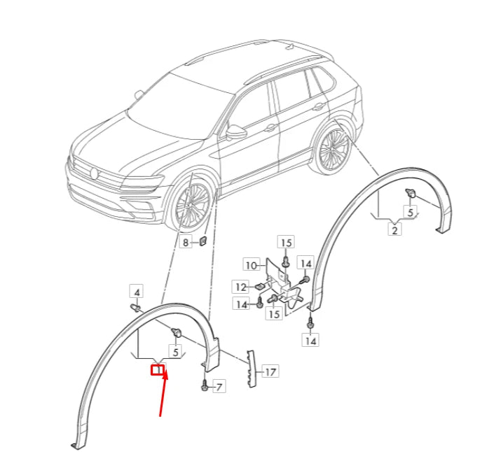 NEW VW TERAMONT CA1 FRONT LEFT FENDER MOLDING WHEEL COVER 3CN853717B9B9 ORIGINAL