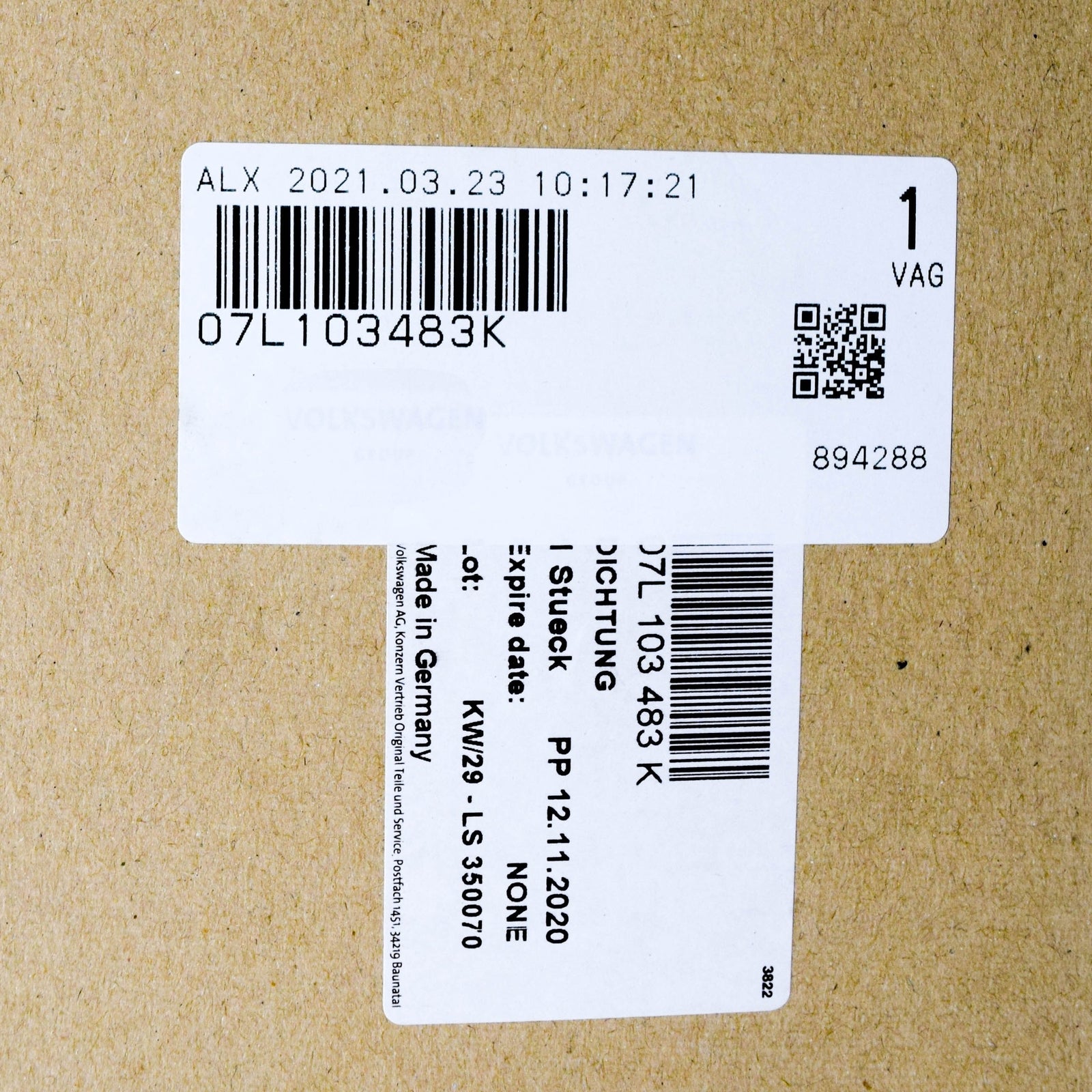 NEW AUDI A6 RS6 C6 ENGINE ROCKET COVER GASKET 07L103483K 2010 ORIGINAL