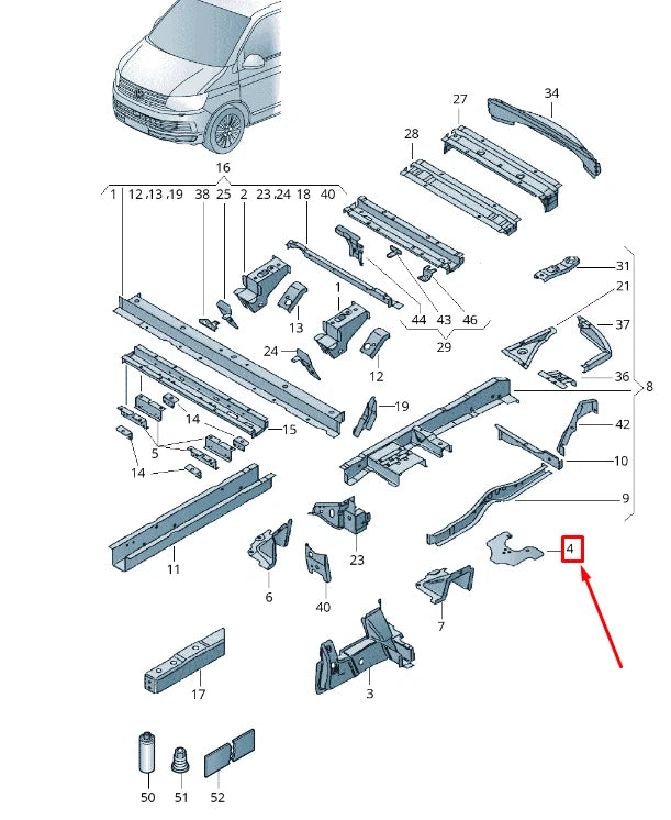 NEW VW TRANSPORTER VI T6 REAR FRAME LEFT JUNCTION PLATE 7H0801453B