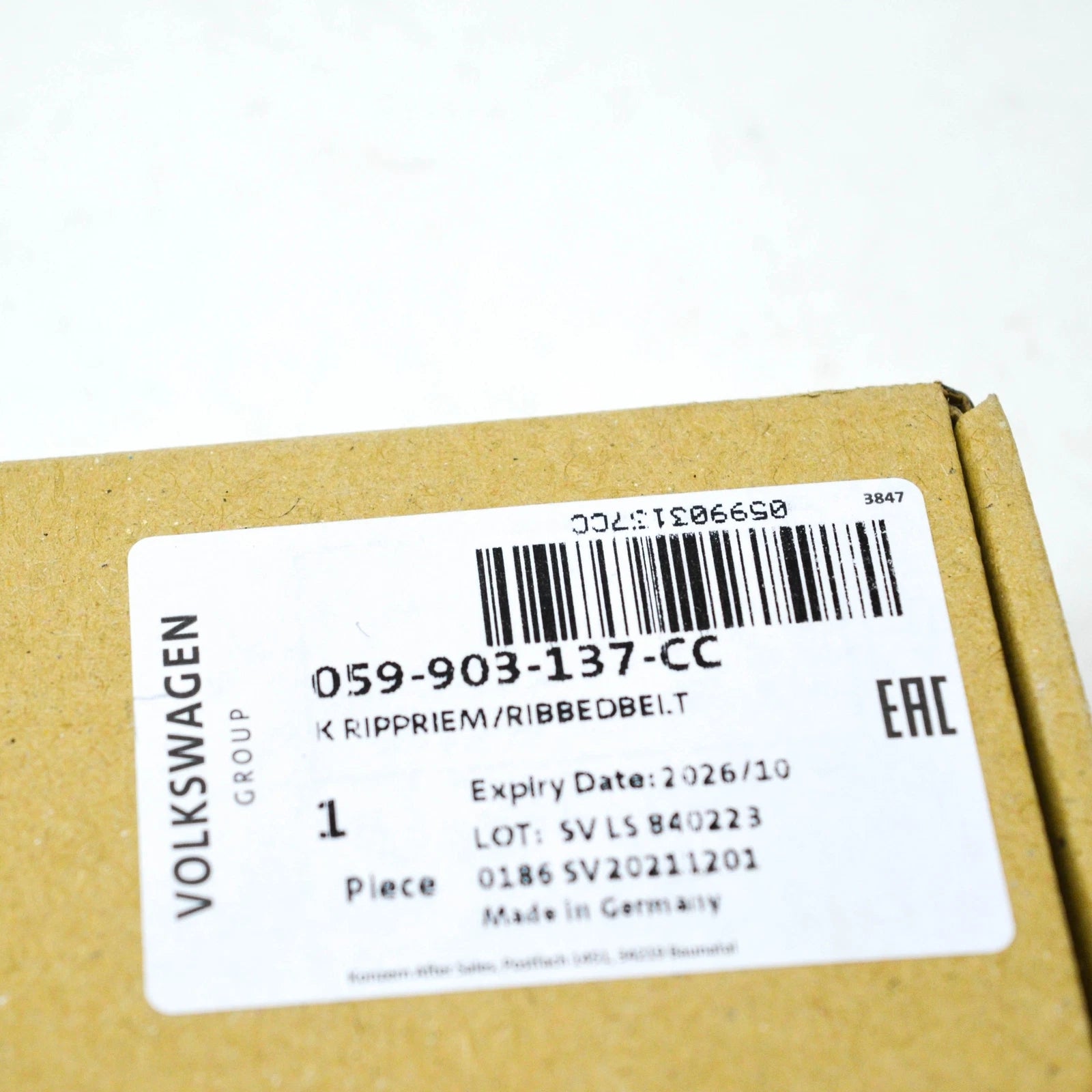 NEW VOLKSWAGEN AMAROK AUXILIARY ALTERNATOR V-RIBBED BELT 059903137CC