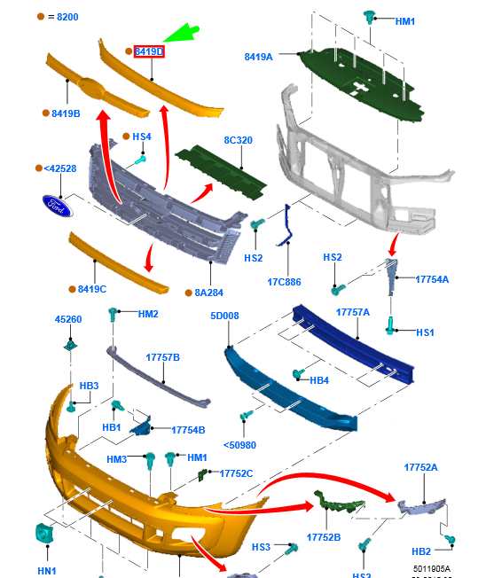 new ford ranger t6 mk1 radiator grille top moulding trim 1758173 original