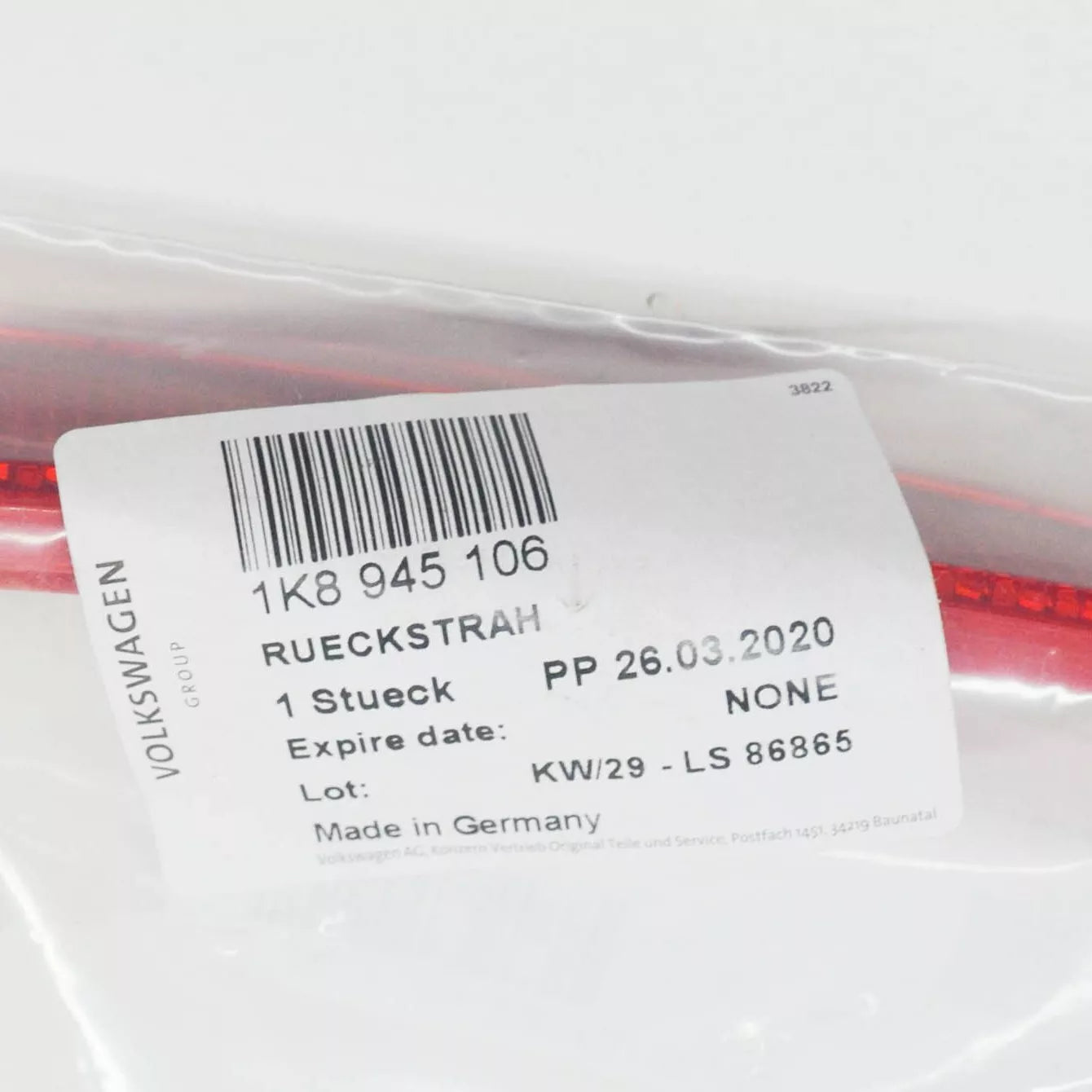 NEW VW SCIROCCO MK3 REAR RIGHT BUMPER REFLECTOR 1K8945106