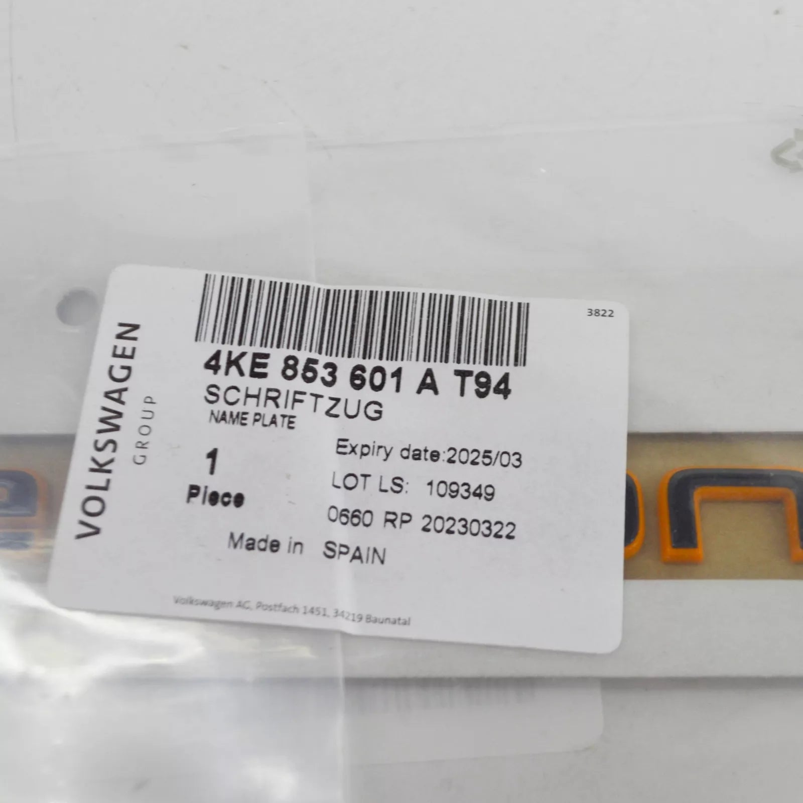 NEW AUDI Q8 E-TRON FRONT FENDER EMBLEM BADGE 4KE853601AT94 ORIGINAL