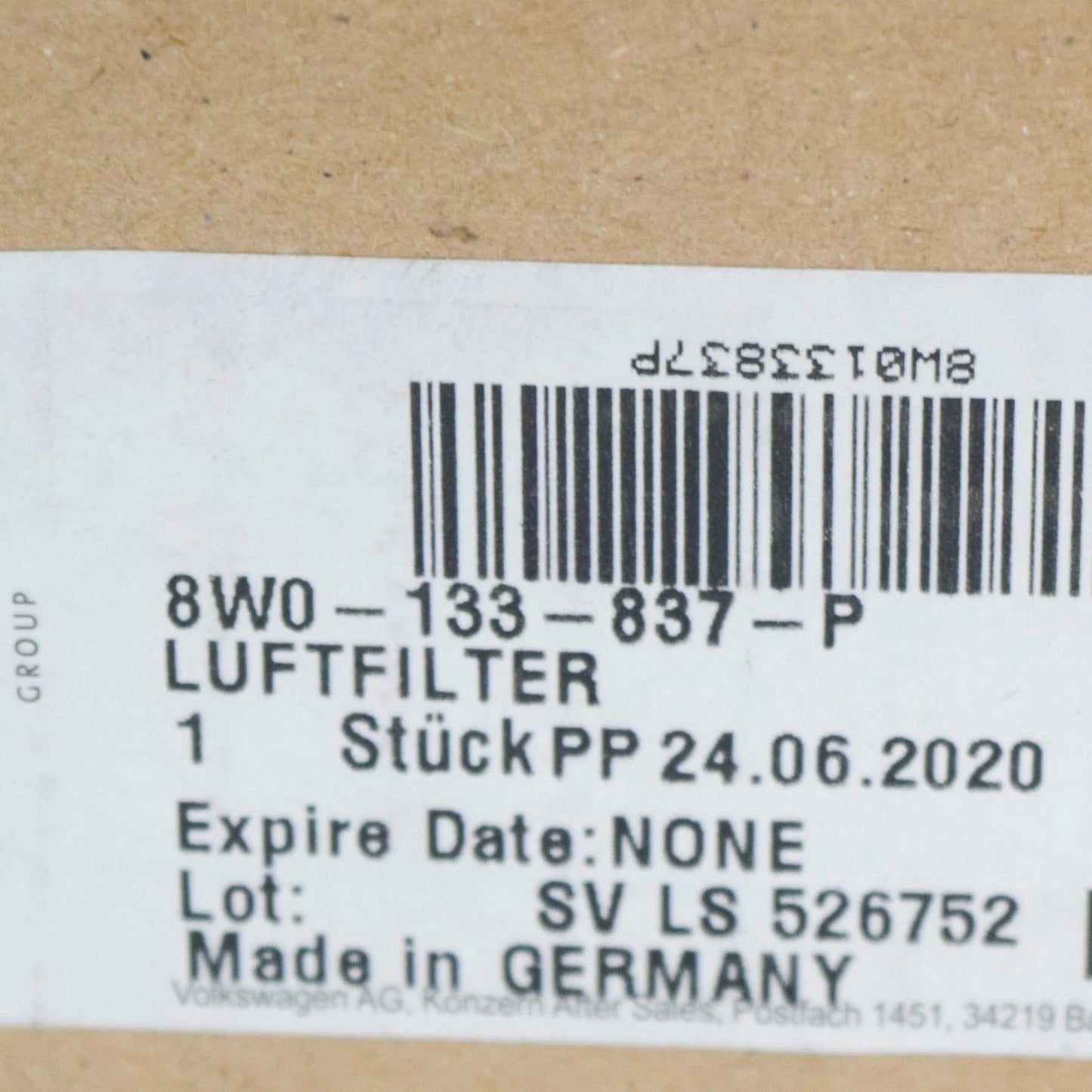 NEW AUDI A5 SPORTBACK 8W6 AIR CLEANER FILTER BOX 8W0133837P ORIGINAL