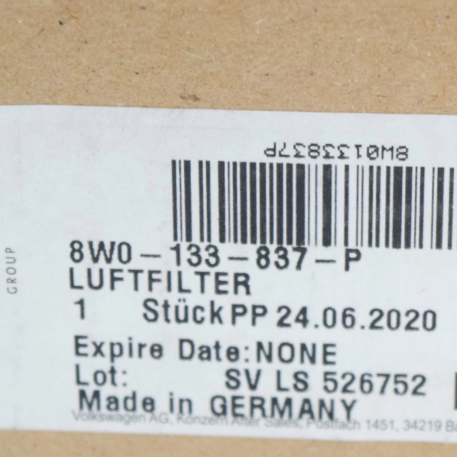 NEW AUDI A5 SPORTBACK 8W6 AIR CLEANER FILTER BOX 8W0133837P ORIGINAL