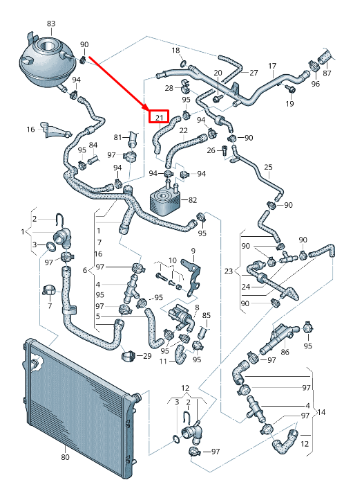 new skoda superb mk2 3t engine coolant hose 3c0121058ar original