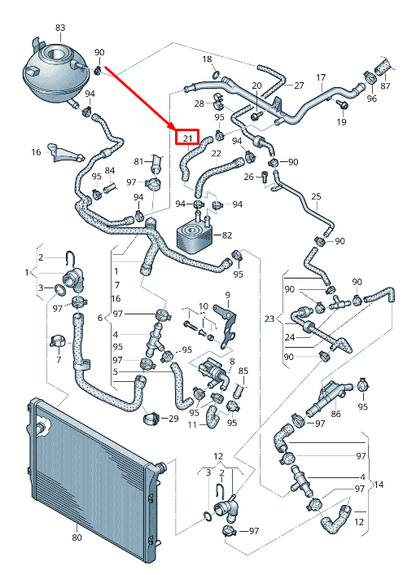 new skoda superb mk2 3t engine coolant hose 3c0121058ar original