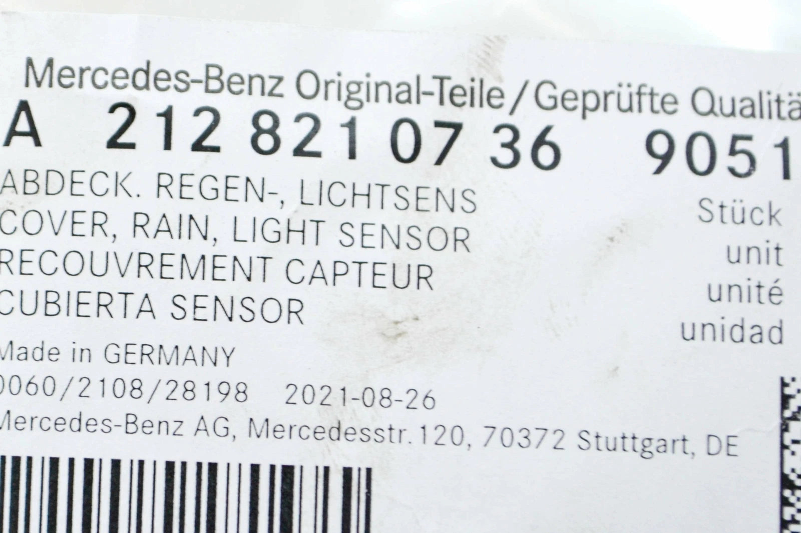 NEW MB E W212 FRONT WINDSHIELD RAIN SENSOR COVER A21282107369051 ORIGINAL