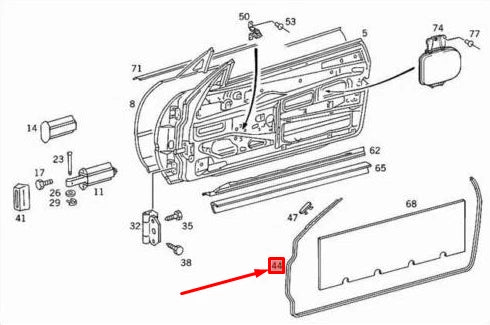 NEW MERCEDES-BENZ SL R129 WEATHERSTRIP LEFT FRONT DOOR A1297200178
