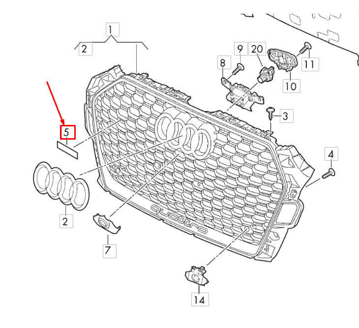 NEW AUDI RS5 SPORTBACK 8W6 RADIATOR GRILLE EMBLEM BADGE 8W6853736CT94 ORIGINAL