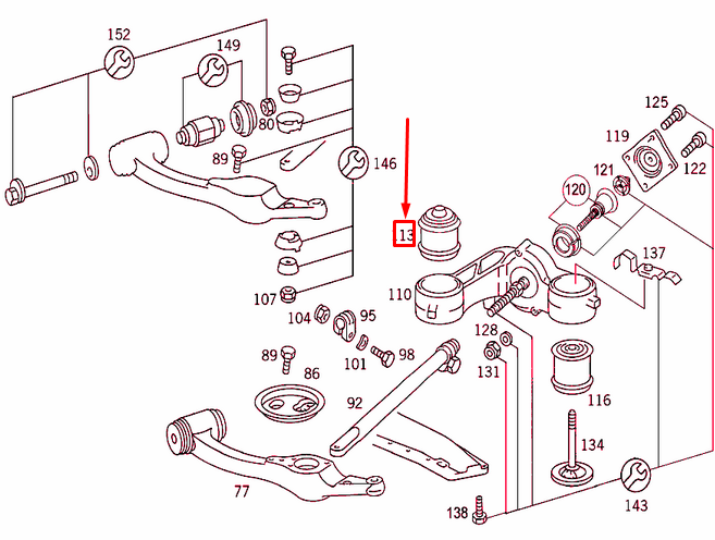 new mercedes-benz s w126 front control arm bushing a1263335414 original