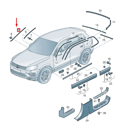NEW VW TOUAREG 7P WINDSHIELD RIGHT WATER DEFLECTOR STRIP 7P6854328A9B9