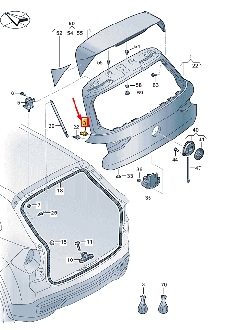 new vw golf cd mk8 liftgate adjustable bump stop 5na827499 original